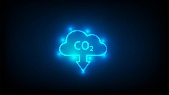CO2 reduction, carbon dioxide emissions icon on blue techology background, Vector illustration