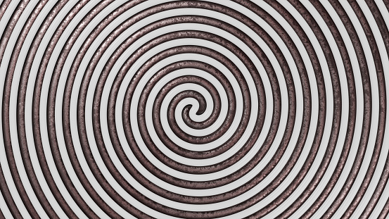 Spiral background with white and brown rusty metal stripes. 3d rendering