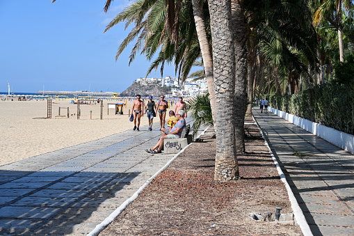 Jandia, Spain, November 27, 2023 - The beach promenade of Jandia, Fuerteventura, Canary Islands, Spain.