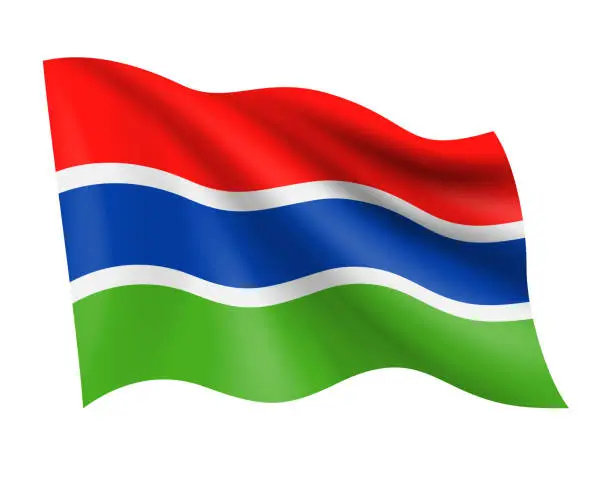 Vector illustration of Gambia - vector waving realistic flag. Flag of Gambia isolated on white background