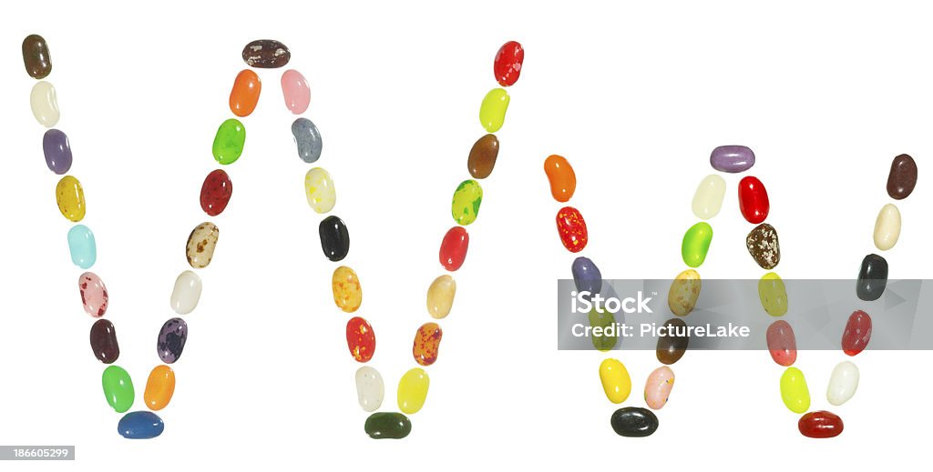 Jelly beans alphabet, upper and lower case letter W Multi-colored jellybeans arranged to form the upper and lower case letter 'W'. Alphabet Stock Photo