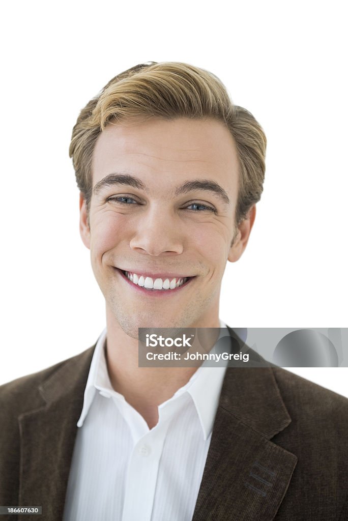 Happy Young Man Portrait of happy young businessman isolated over white background 20-24 Years Stock Photo