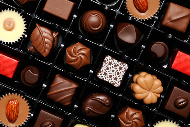 istock Close-up shot of many chocolates in box 186607633