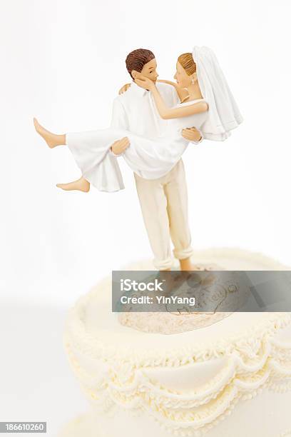 Humorous Destination Wedding Cake Topper Closeup Stock Photo - Download Image Now - Wedding, Bride, Cake