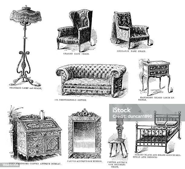 Victorian Haushalt Möbel Stock Vektor Art und mehr Bilder von Retrostil - Retrostil, Altertümlich, Sofa