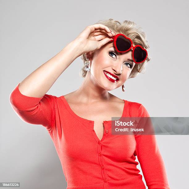 Elegant Woman With Heart Shape Glasses Stock Photo - Download Image Now - Females, Heart Shape, 30-34 Years