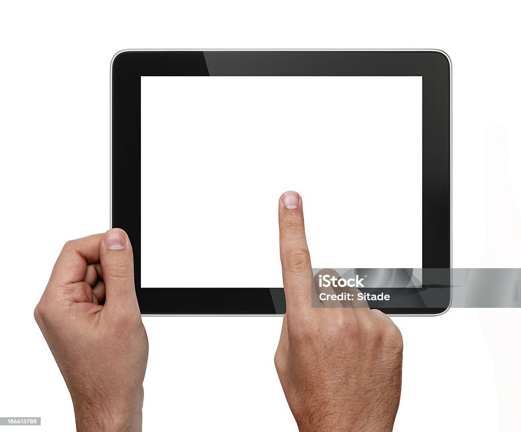Tablet Digital e as mãos com quatro linhas de Recorte - Royalty-free Apontar - Sinal Manual Foto de stock