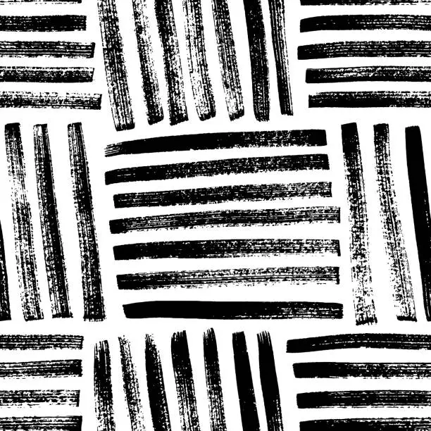 Vector illustration of Brush drawn vector fabric or basket texture. Seamless pattern with brush stroke imitate of weaving fabric.