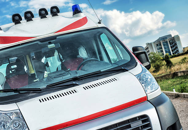 istock Ambulance and hospital in Background 186615028