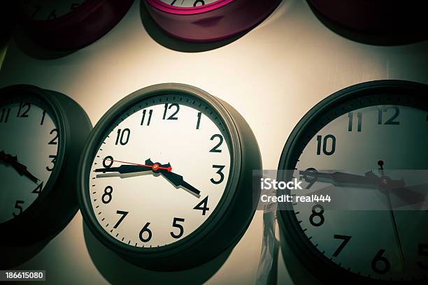 Group Of Alarm Clocks Stock Photo - Download Image Now - 12 O'Clock, Alarm Clock, Circle