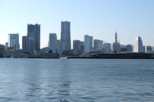 Minato Mirai 21 skyline, the central business district of Yokohama, overlooking Tokyo Bay, Japan.