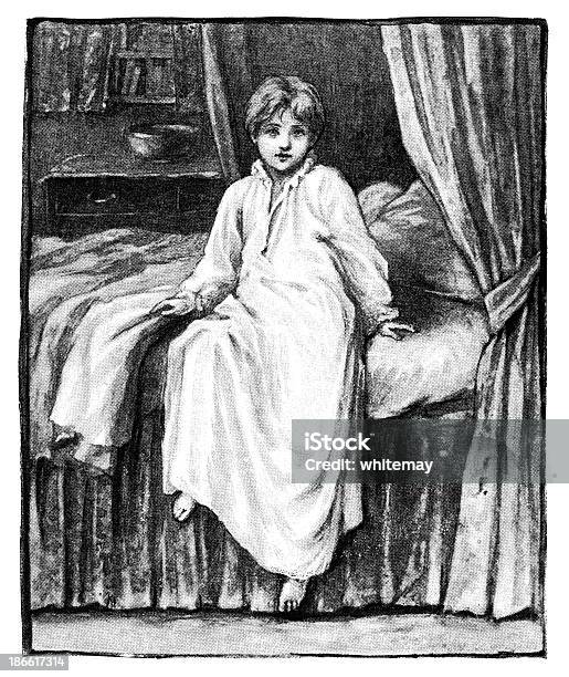 Victorien Petit Garçon Assis Sur Son Lit Dans Une Robe De Soirée Vecteurs libres de droits et plus d'images vectorielles de 1890-1899