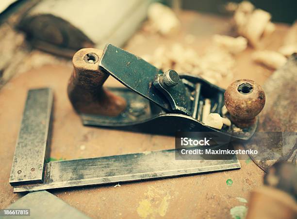 Desk Of A Carpenter With Some Tools Stock Photo - Download Image Now - Art And Craft, Carpenter, Construction Industry