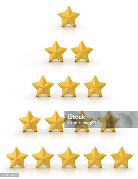 Золотая Звезда Рейтинг Система 5 — стоковые фотографии и другие картинки Белый фон - Белый фон, В ряд, Вертикальный