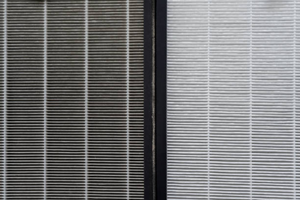 istock Air purifier filter (Hepa filter), Close up on air purifier filter compare between white new clean and gray dirty dust. 1866211761