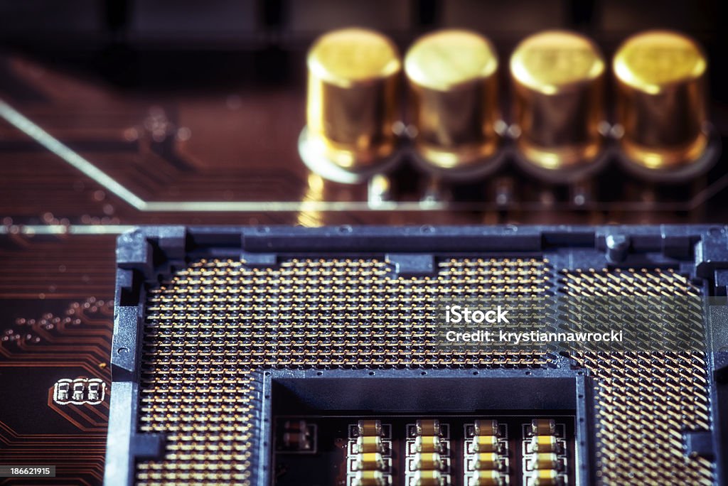 Placa de circuito com CPU soquete - Foto de stock de Azul royalty-free