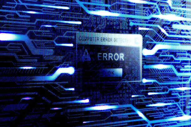 Computer error bug message in digital electronic internet world