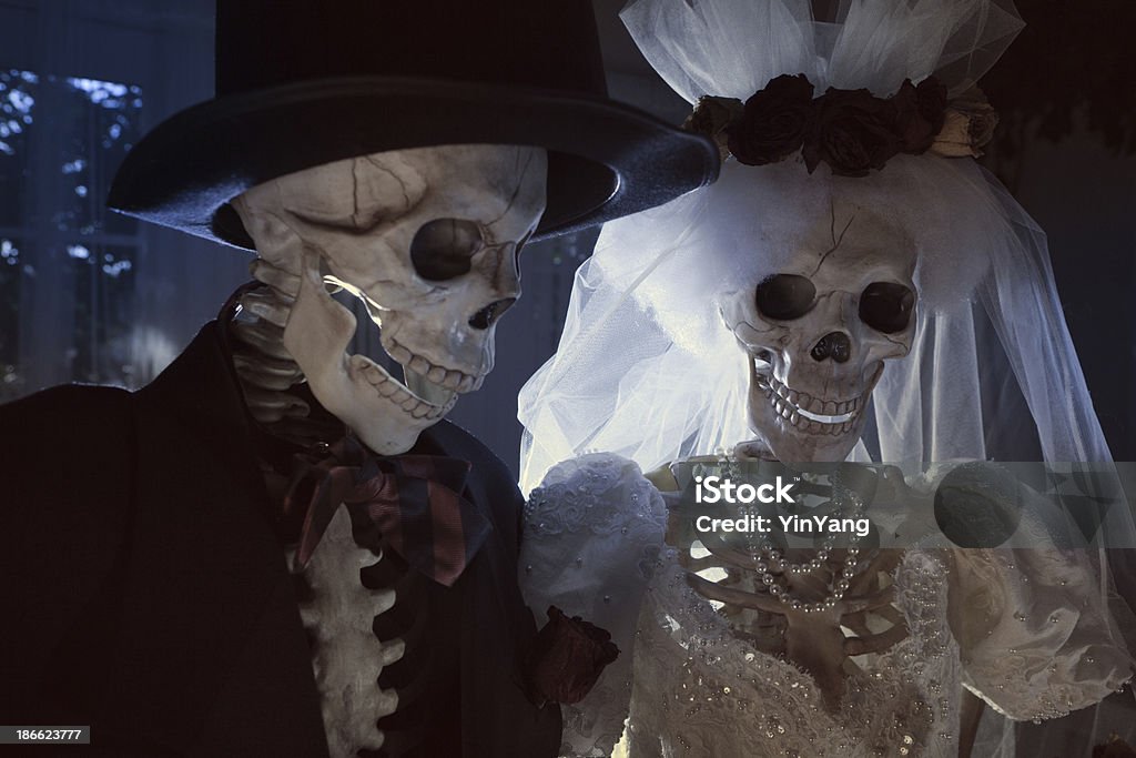 Halloween día de los muertos esqueleto Pareja de novios - Foto de stock de Agarrados de la mano libre de derechos