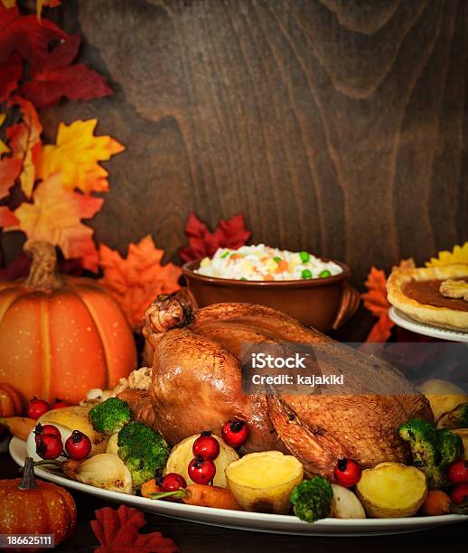 Thanksgiving Dinner Stock Photo - Download Image Now - Thanksgiving - Holiday, Turkey - Bird, Turkey Meat
