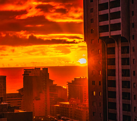 Colorful Sunset Buildings Waikiki Hotels Apartment Buildings Honolulu Oahu Hawaii