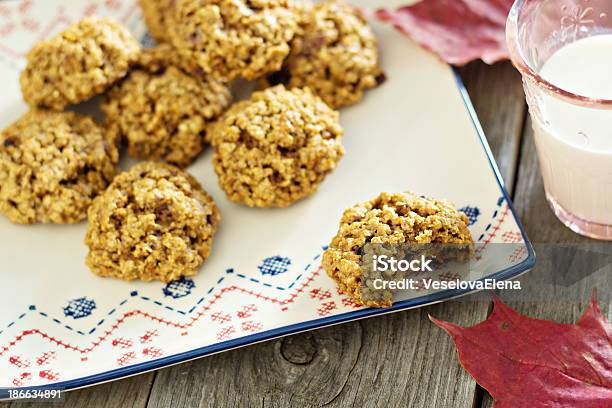 Pumpkin Oat Cookies On A Plate Stock Photo - Download Image Now - Autumn, Baked, Bakery