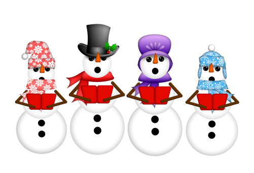 Snowman Carolers Singing Christmas Songs Illustration Isolated on White Background