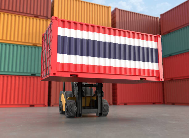 istock Forklift truck lifting container with Thailand flag 1866352296
