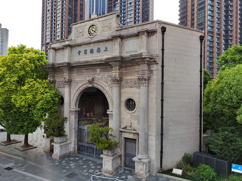 Restored historic Chamber of Commerce, on Suzhou creek riverbank, Shanghai, China.