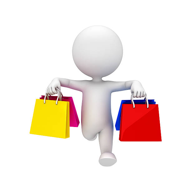 istock 3d white character with shopping bags 186636425