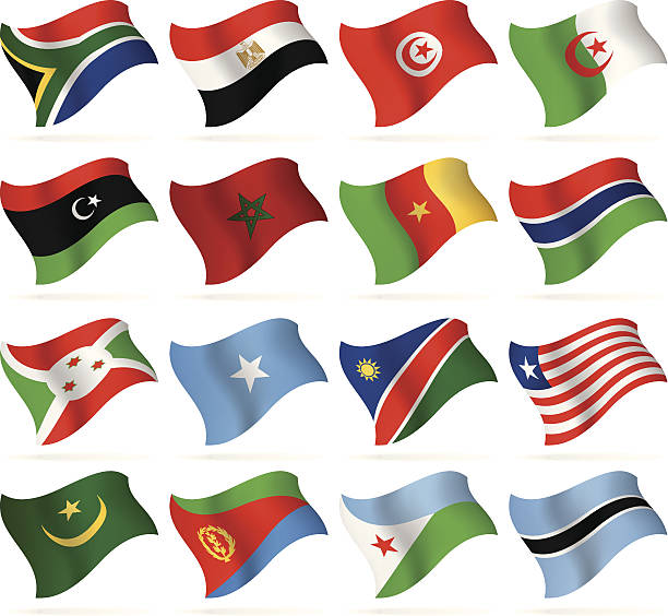 illustrazioni stock, clip art, cartoni animati e icone di tendenza di battenti bandiere collection-africa - libyan flag