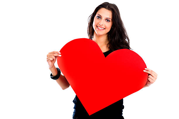istock Young woman with red heart 186637058