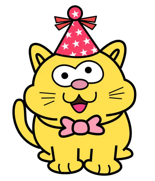 Vector illustration of Funny cat with birthday party hat cartoon