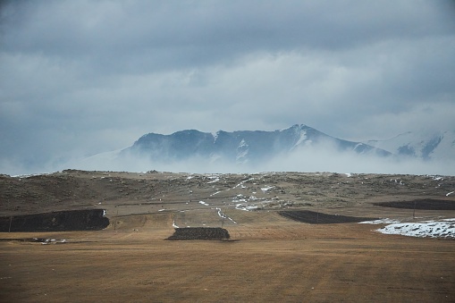 Caucasus Mountains. Mountain landscape in winter. Snow caps