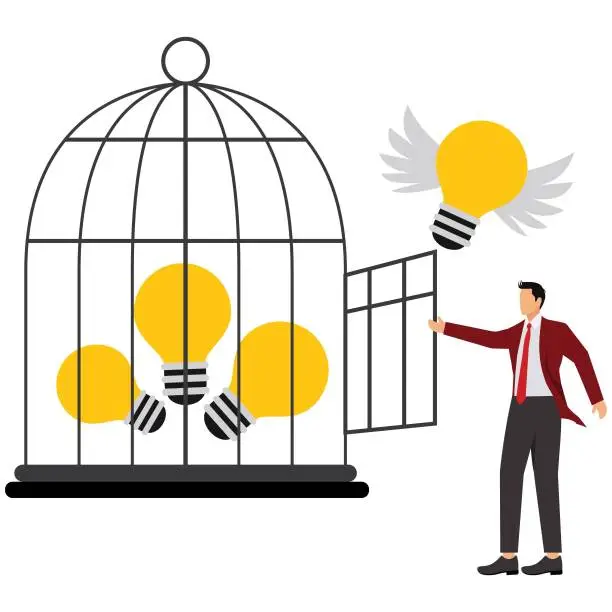 Vector illustration of Open cage with idea bulb Businessman