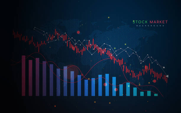 wirtschaftskrise aktien-chart fällt unternehmen globales geld insolvenzkonzept - red background grafiken stock-grafiken, -clipart, -cartoons und -symbole