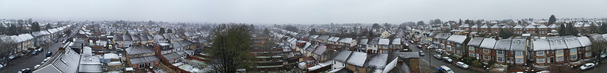High Angle View of Street and Homes in Cold Weather over Luton England UK
