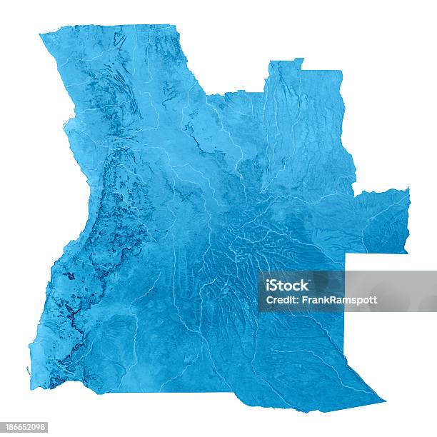 Angola Topographic Mapa Isolado - Fotografias de stock e mais imagens de Angola - Angola, Mapa, Azul