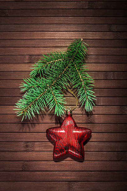 istock red star and Christmas tree branch 186652468