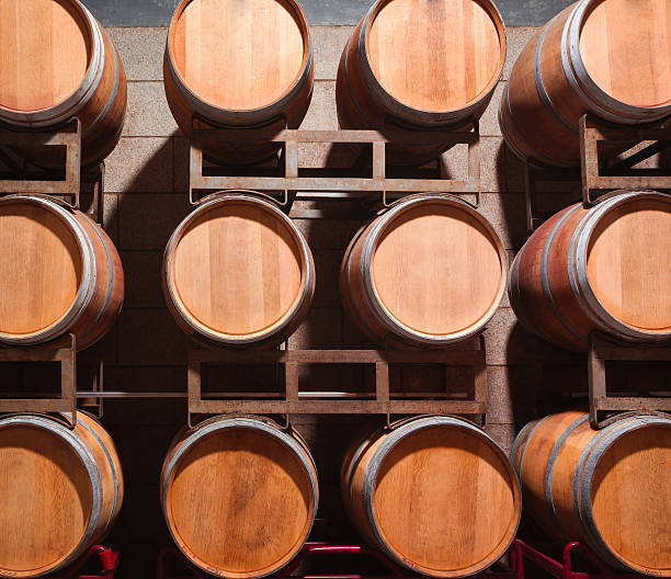 istock Underground Wine Cellar with wooden barrels 186654498