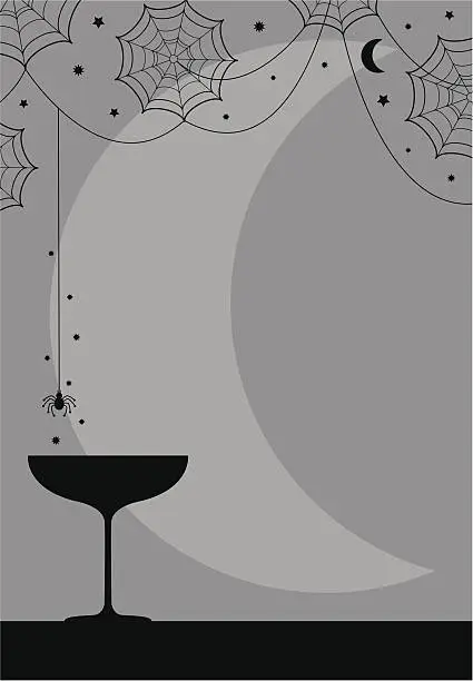 Vector illustration of Halloween Party Cocktail Glass & Spiders Web Design