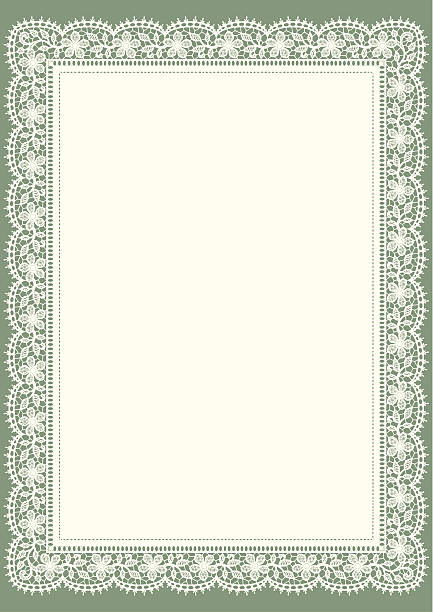 Doily. White Lace. Floral Frame. Green Background. vector art illustration