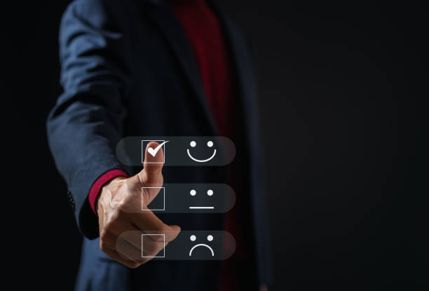 istock customer services best excellent business rating experience. Satisfaction survey concept. Hand of a businessman chooses a 5 Star Satisfaction. 1866557953