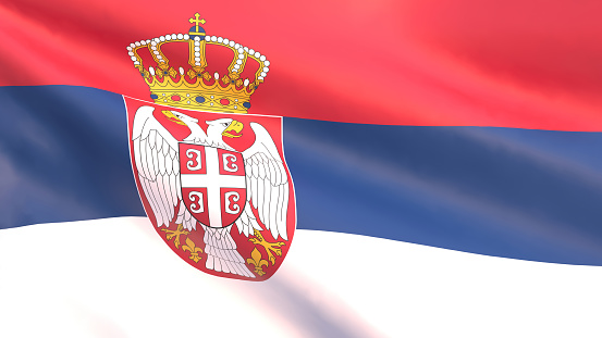 3D rendering - development of the national flag of Serbia.