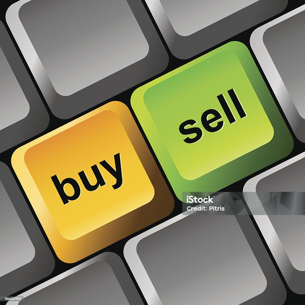 Comprar e vender botão do teclado - Vetor de Bolsa de valores e ações royalty-free