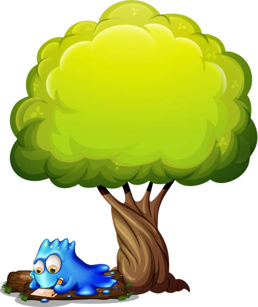 blue monster schreiben ein schreiben unter dem weihnachtsbaum - grass branch wealth forest stock-grafiken, -clipart, -cartoons und -symbole