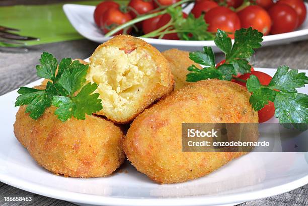 Croquettes Of Potatoes Stock Photo - Download Image Now - Bacon, Black Peppercorn, Breadcrumbs