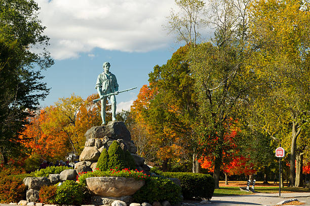 Minuteman Statue & Battle Green stock photo