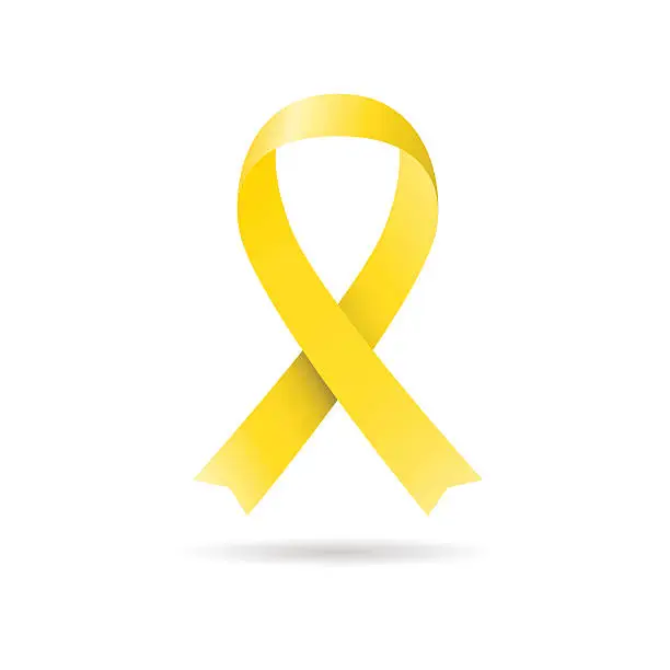 Vector illustration of Single yellow commemorative ribbon on a white background