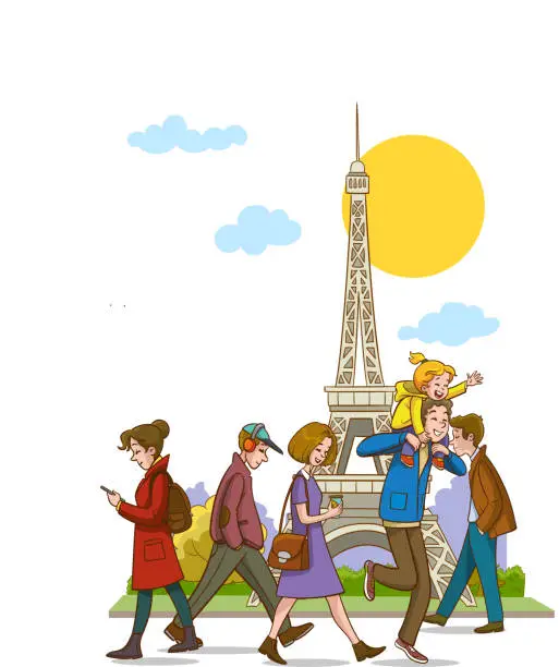 Vector illustration of vector illustration of french people walking in the street