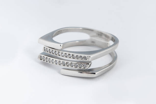 istock Silver minimalism diamond ring isolated on white background 1866604995